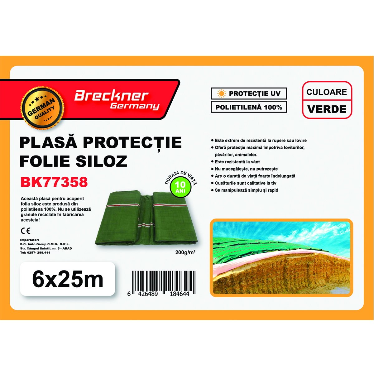 Plasa/prelata protectie pentru folie siloz verde 6x25m Breckner Germany